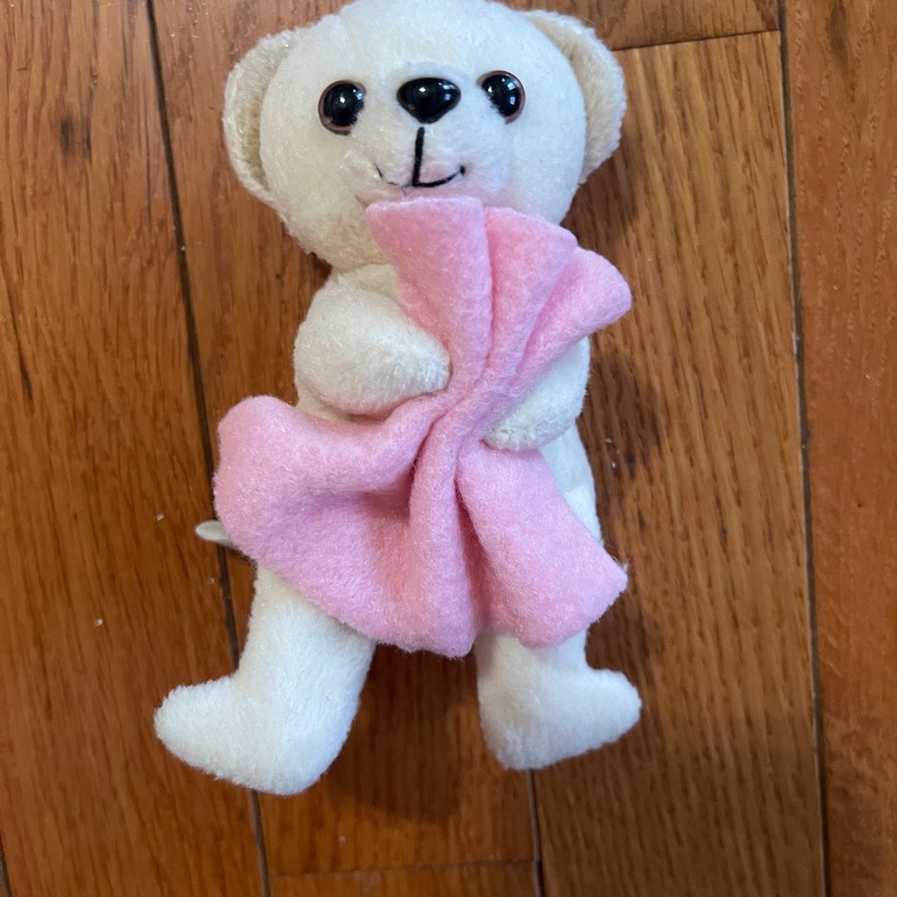 Adorable White Teddy Bear with Pink Blanket